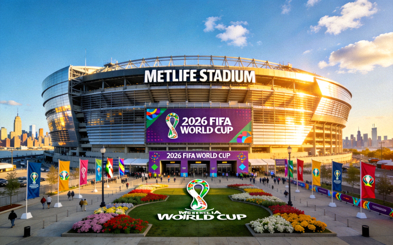 纽约大都会人寿体育场外部全景，2026世界杯开幕式和决赛举办地